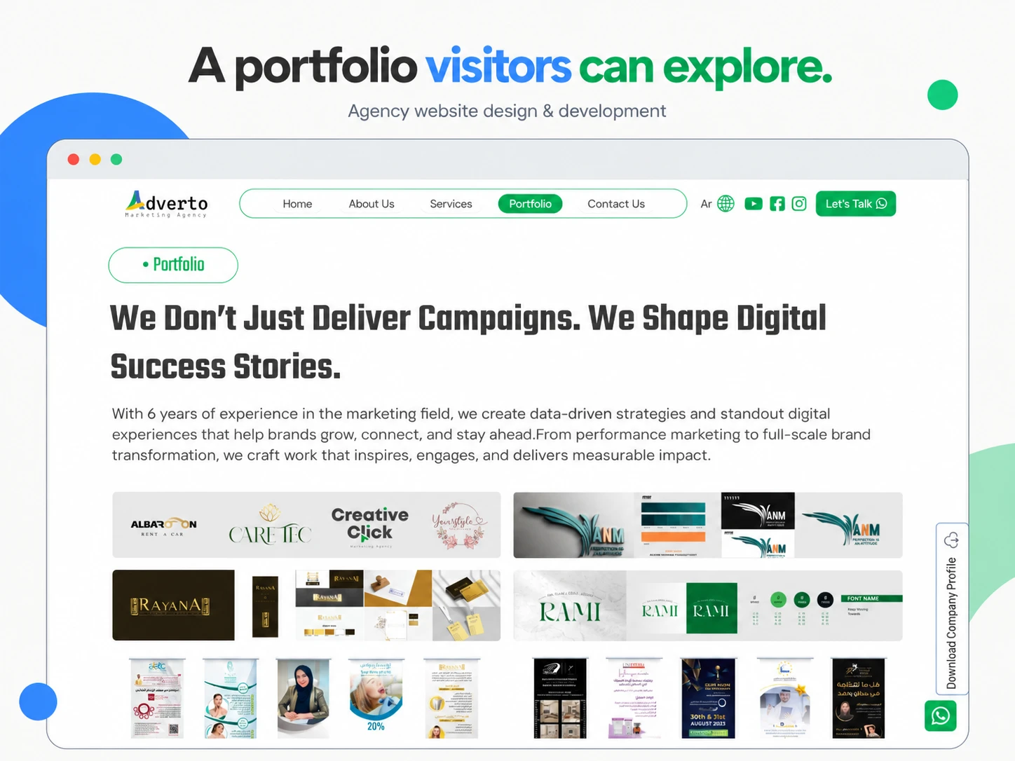 Adverto agency portfolio-page interface