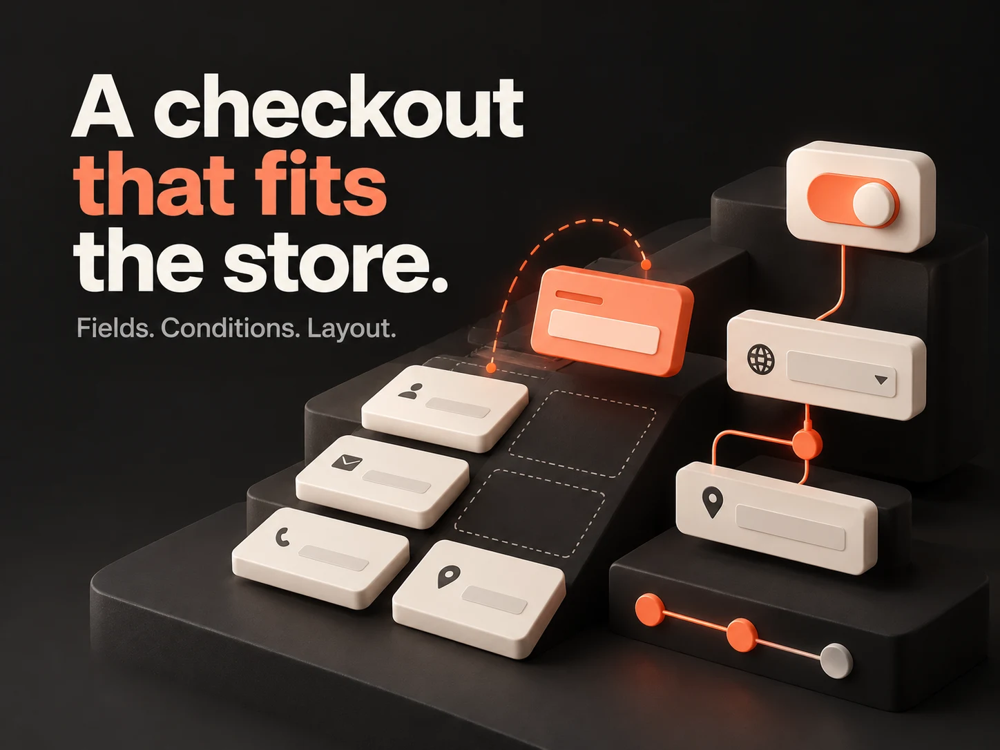 Conceptual illustration of configurable checkout fields, conditions, and layout